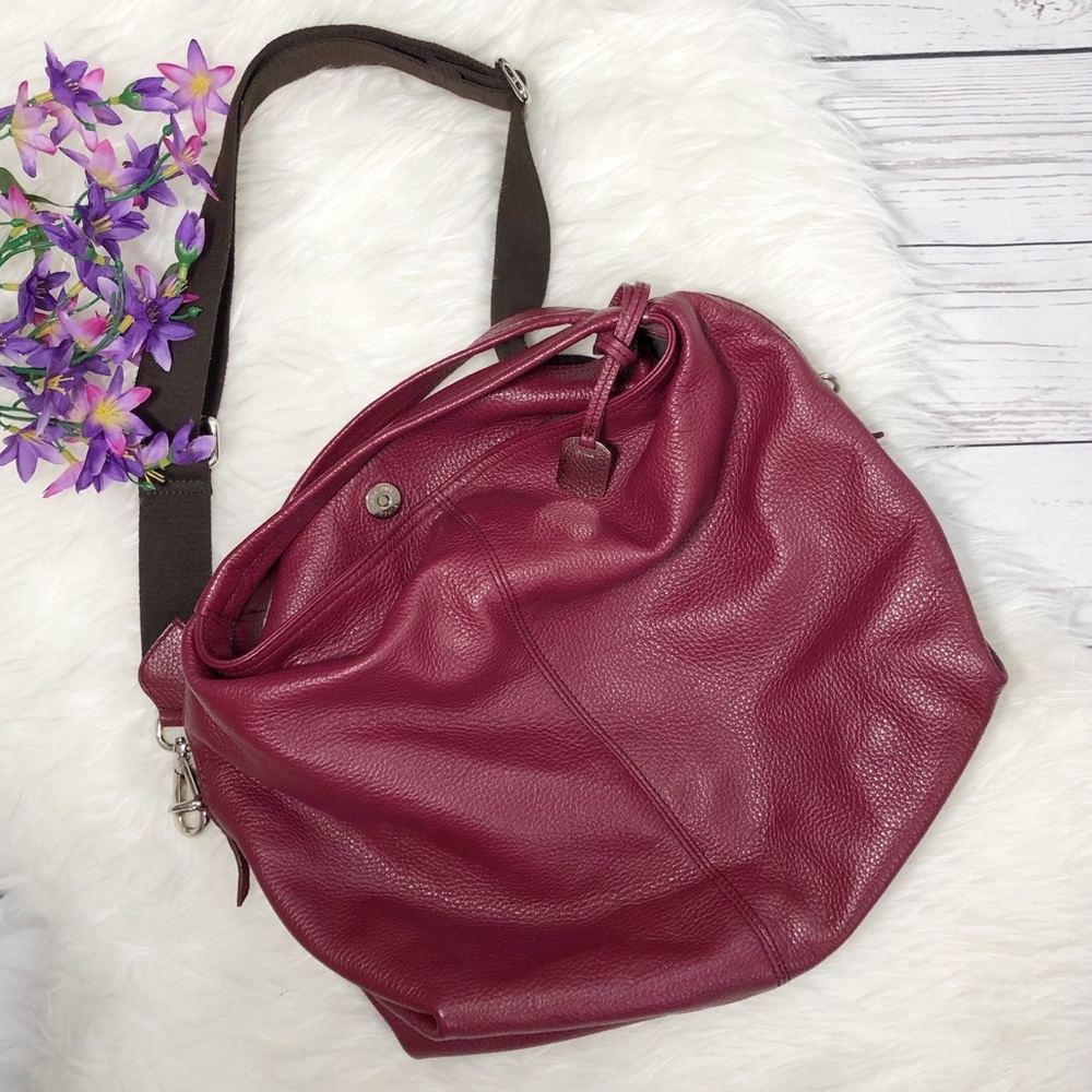 Furla Burgundy Pebbled Leather Hobo Bag